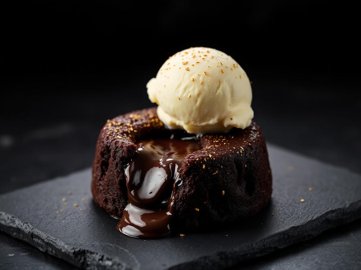 Molten chocolate cake with vanilla ice cream