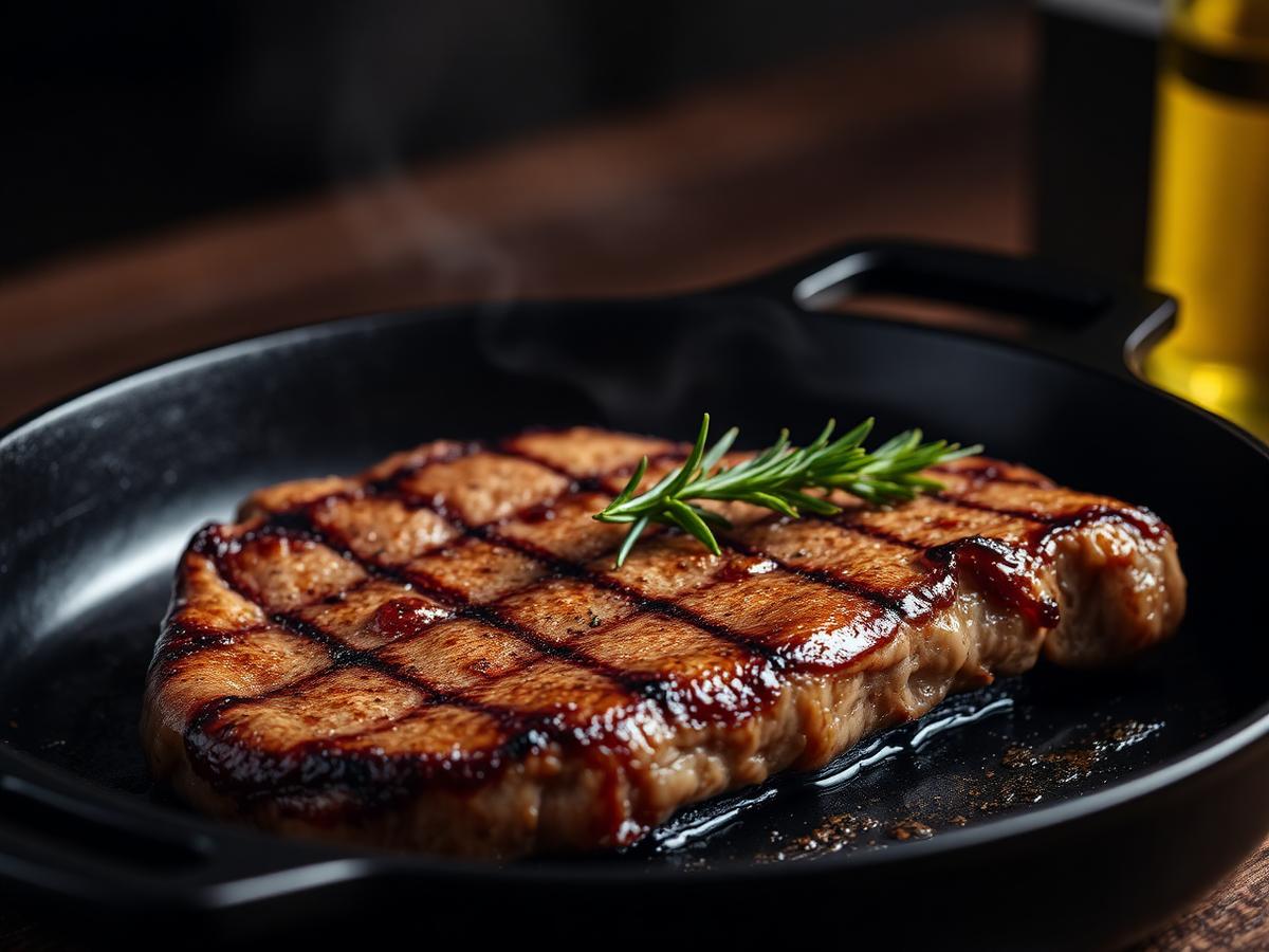Char-grilled ribeye plated with rosemary