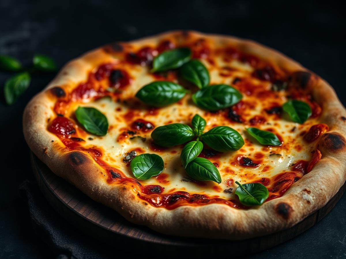 Wood-fired pizza with fresh basil